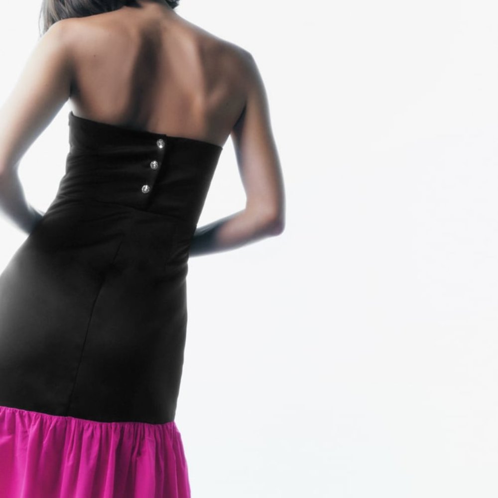 NWT ZARA LONG MATCHING DRESS  BLACK / FUCHSIA - REF. 0387/184 XS
